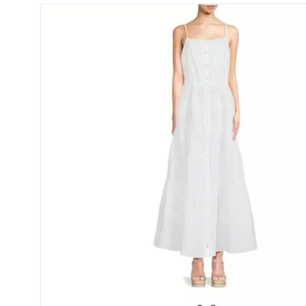 NWT J. McLAUGHLIN Ruth Linen Blend Tiered Maxi Dress Button Down Pockets